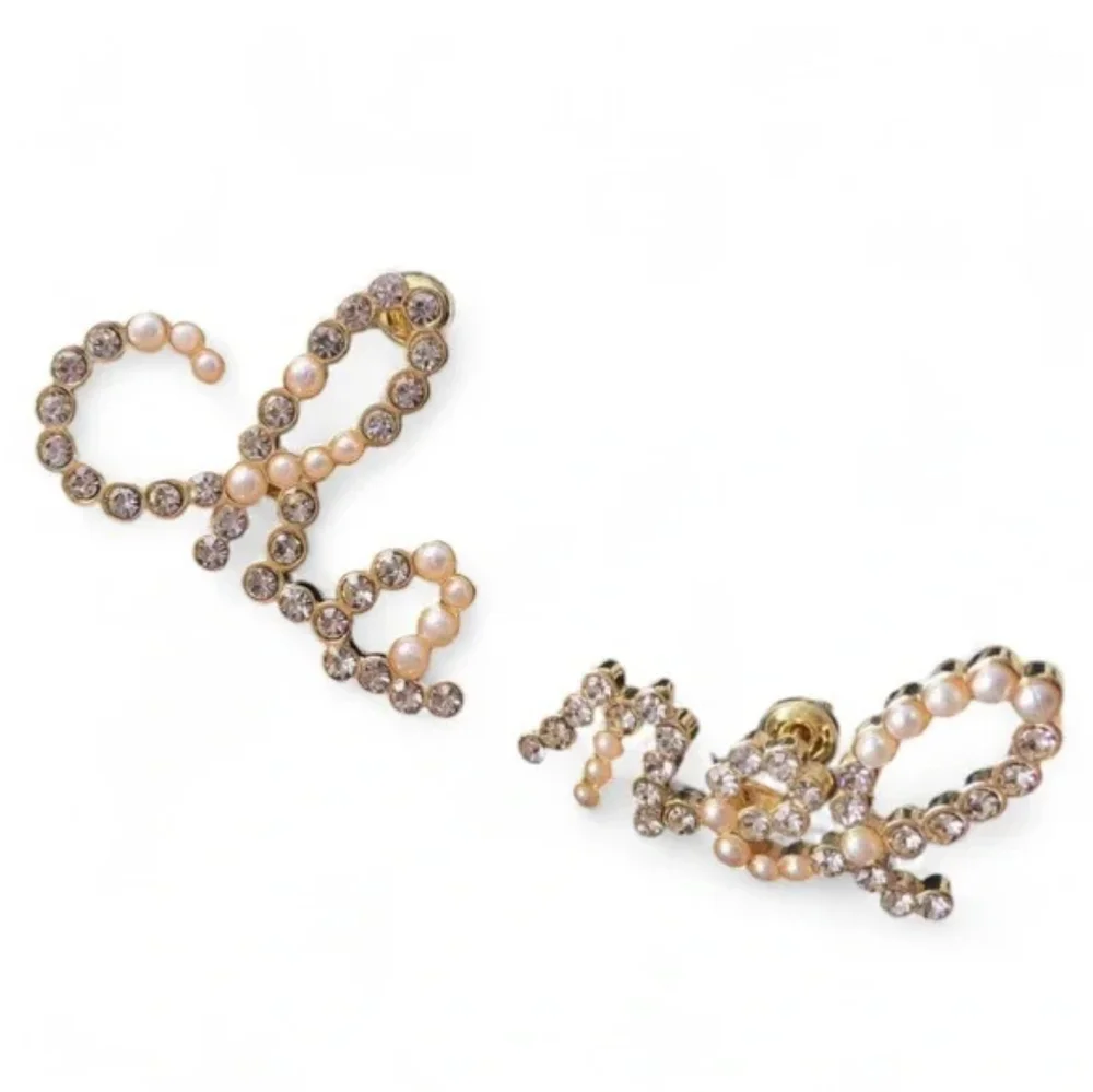 Chanel Gold, Rhinestone Pearl Earrings - Picture 2 of 4